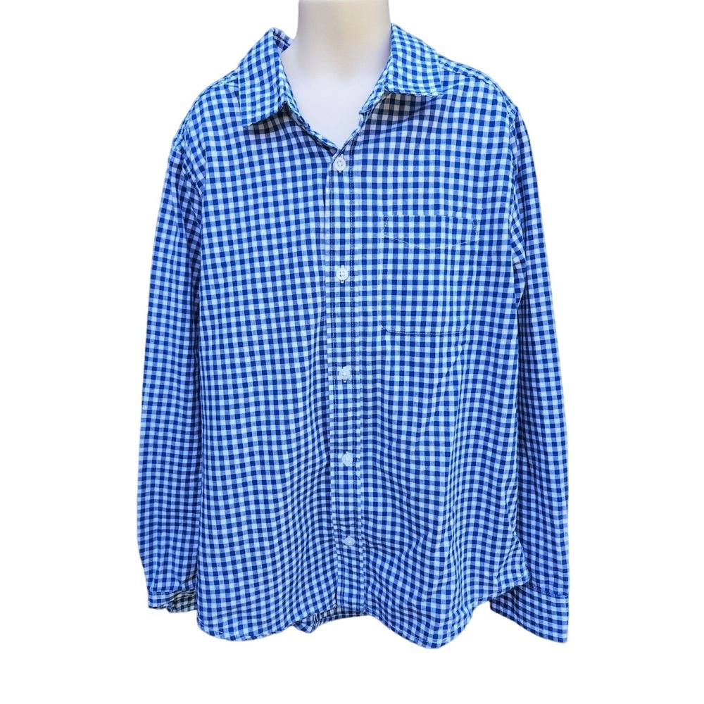 The Children's Place Boys Button Up Shirt, SIze 10/12, Blue and White Checke‎